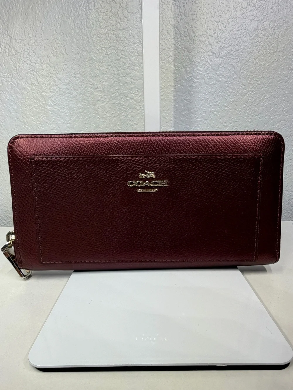 NWOT COACH METALLIC WINE LONG ACCORDION WALLET